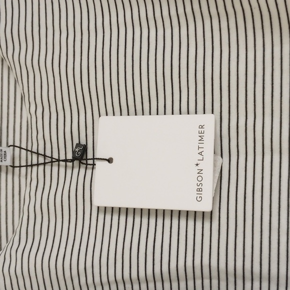 Gibson Latimer Womens Midi Dress Sz L Black & White Striped Scoop Neck Ruched - Picture 5 of 10